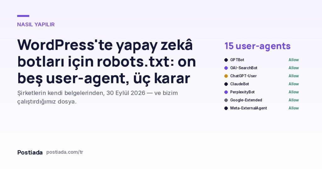 WordPress'te yapay zekâ botları için robots.txt: on beş user-agent, her birinin işi ve bizim seçimimiz